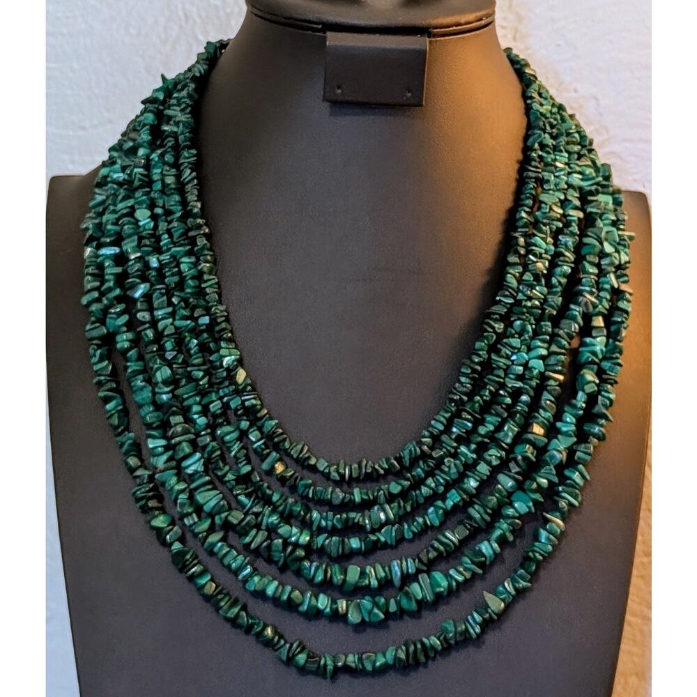 Jay King DTR Sterling Silver Malachite Chip Beaded 7-Stranded Drape Necklace